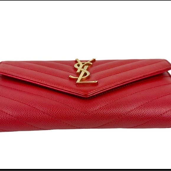 Saint Laurent YSL Monogram Cassandre Wallet– Red Grain de Poudre Leather - Picture 5 of 11